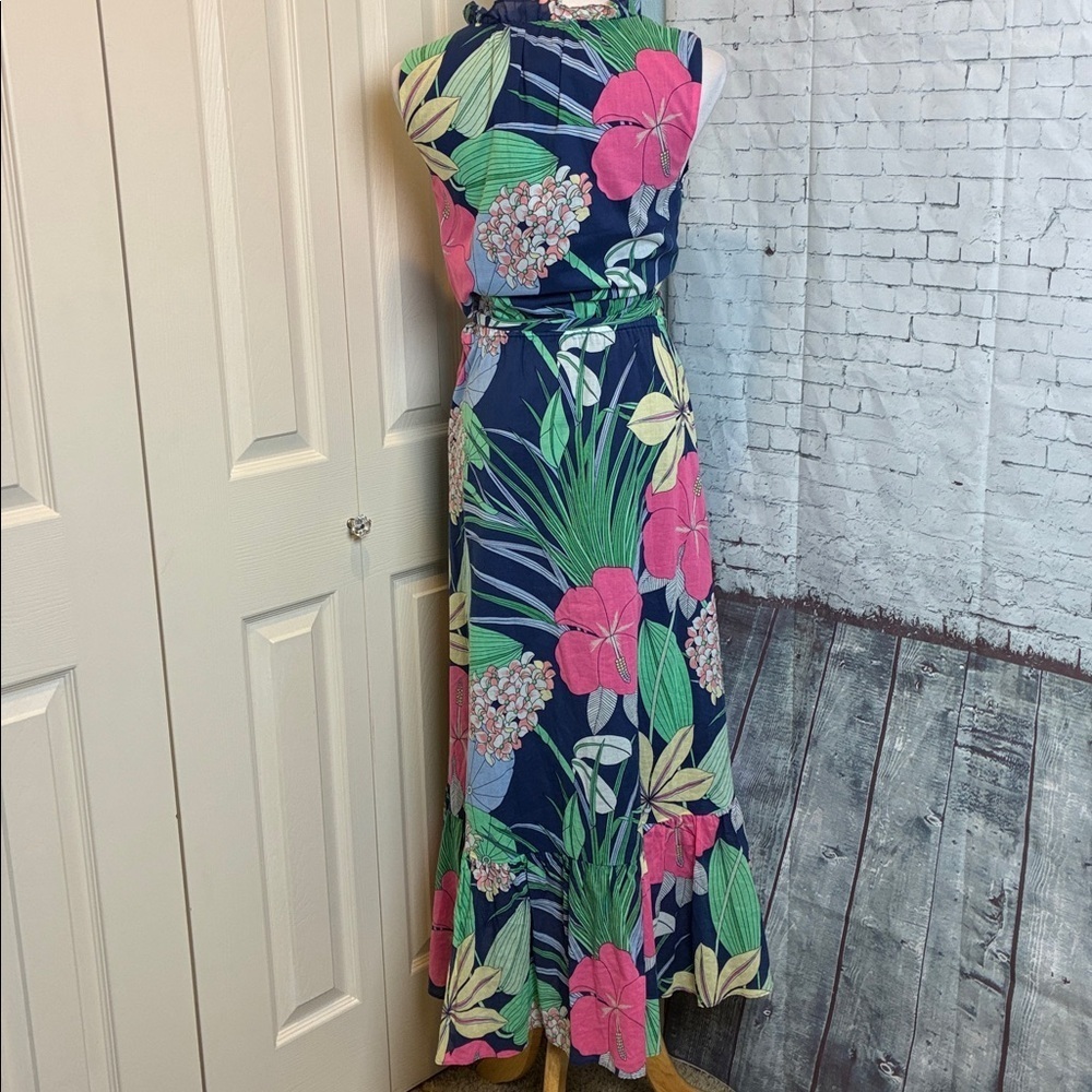 TABOTS VOILE HIBISCUS FLORAL MAXI DRESS HI LOW Size 12 Resortwear Vacation - Picture 10 of 16